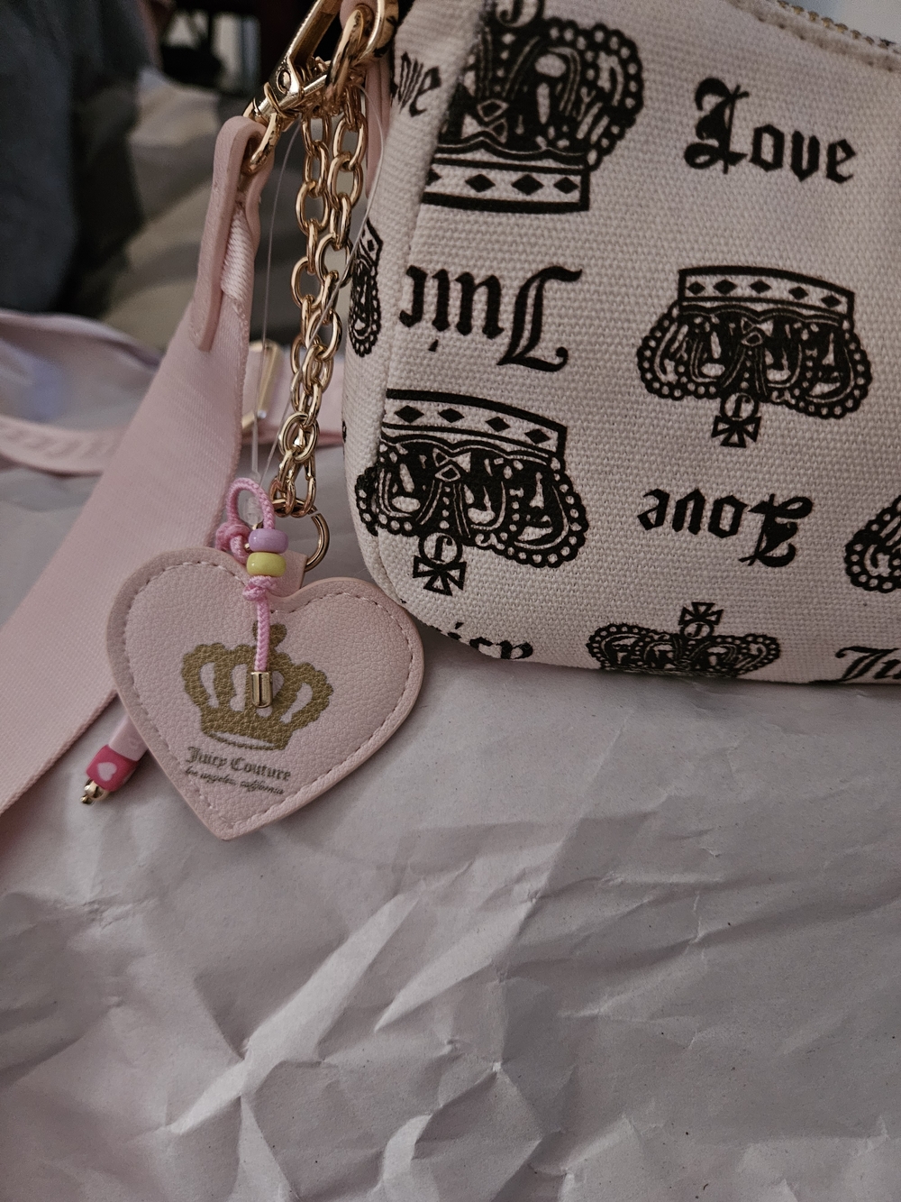 Juicy Couture Cream and Black Crown Print Shoulder Bag /Cross Body Bag🩷🖤 - Picture 8 of 8